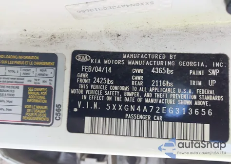 2014 Kia Optima Ex из США, поврежденный, VIN 5XXGN4A72EG313656